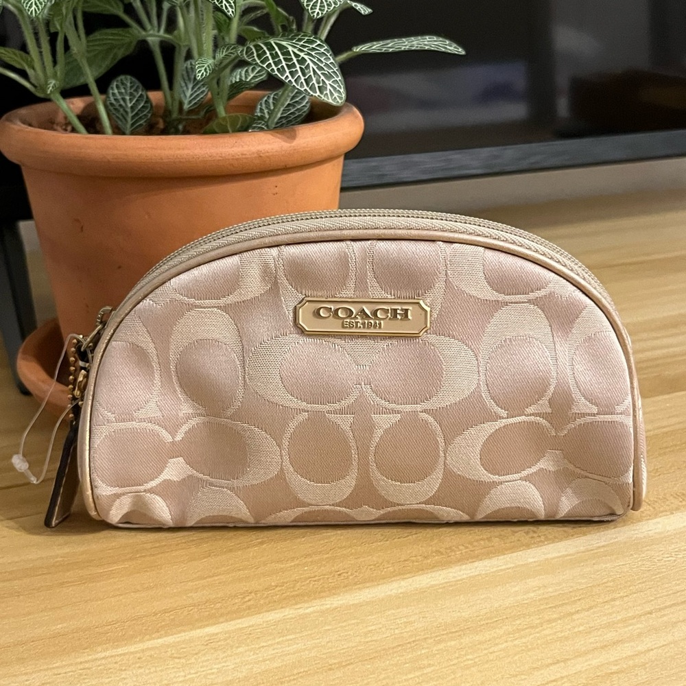 Gold tone, tan Coach Cosmetic Pouch